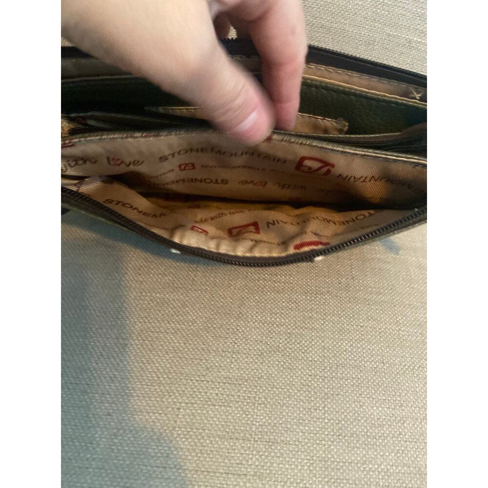 Stone Mountain pebbled leather large multi compartment wristlet in olive/brown - Picture 8 of 14